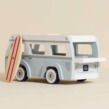 Le Toy Van - Wooden Holiday Campervan with Detachable Surfboard | Suitable for 3 Year Old +