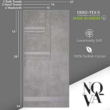 NOVA Luxury Turkish Towel Set - 6 Pcs Mirage Grey
