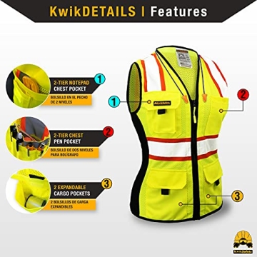 KwikSafety Women’s Safety Vest with Snug-Fit & Pockets