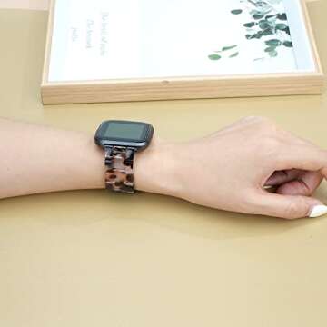 AWSMOR Compatible with Fitbit Versa 2 /Versa/Versa Lite Band Women men Resin Wristbands Strap with Metal Stainless Steel Buckle Replacement for Fitbit Versa 2 Smartwatch（Tortoise Flower）