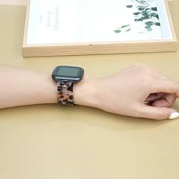 AWSMOR Compatible with Fitbit Versa 2 /Versa/Versa Lite Band Women men Resin Wristbands Strap with Metal Stainless Steel Buckle Replacement for Fitbit Versa 2 Smartwatch（Tortoise Flower）