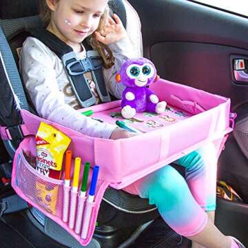 Kids Travel Tray for Toddler Car Seat | Toddler Car Seat Tray Organizer | Large Ipad Holder A Road Trip Essential | Soft Padding, Waterproof, Food & Snack Lap Tray Carseat, Stroller, and High Chair