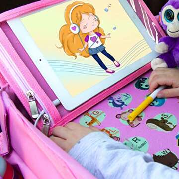 Kids Travel Tray for Toddler Car Seat | Toddler Car Seat Tray Organizer | Large Ipad Holder A Road Trip Essential | Soft Padding, Waterproof, Food & Snack Lap Tray Carseat, Stroller, and High Chair