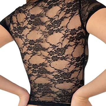 Women Short Sleeve Sheer Lace Crop Top Y2K Sexy Lace Mesh T-Shirt Slim Fit Summer See Through Cropped Tee Shirt (I Black, S)