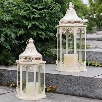 NEEDOMO Lanterns Decorative Outdoor & Indoor, Set of 2 Outdoor Lanterns for Porch, Large Candle Lant...