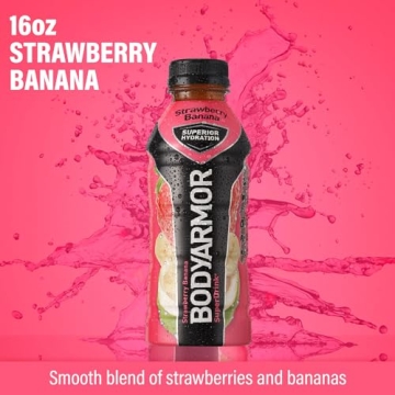 BODYARMOR Sports Drink Sports Beverage, Strawberry Banana, Natural Flavors With Vitamins, Potassium-Packed Electrolytes, No Preservatives, Perfect For Athletes, 16 Fl Oz (Pack of 12)