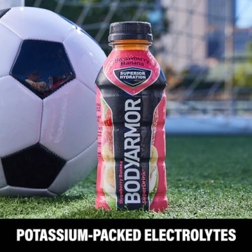 BODYARMOR Sports Drink Sports Beverage, Strawberry Banana, Natural Flavors With Vitamins, Potassium-Packed Electrolytes, No Preservatives, Perfect For Athletes, 16 Fl Oz (Pack of 12)