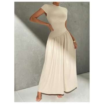 SOLY HUX Women's Maxi Dresses Mock Neck Cap Sleeve A Line Flared Dress Long Dresses Plain Khaki Small