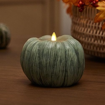 Luminara Pumpkin Flickering Flameless Candle in Iceberg Green