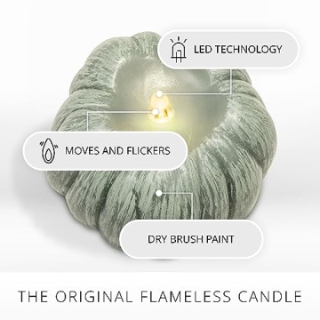Luminara Pumpkin Flickering Flameless Candle in Iceberg Green