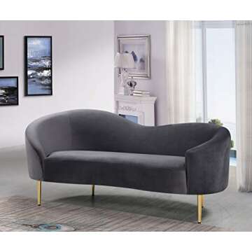 Meridian Furniture Ritz Collection Modern Velvet Loveseat - Grey & Gold