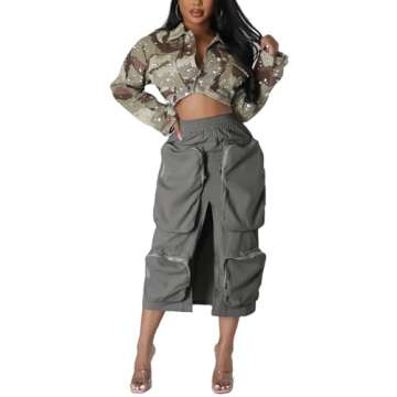 NRTHYE Women Harajuku Cargo Skirt Casual Loose High Waist Long Y2k Autumn Straight Skirts 00grey