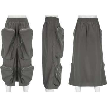NRTHYE Women Harajuku Cargo Skirt Casual Loose High Waist Long Y2k Autumn Straight Skirts 00grey