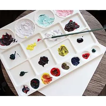 Bella Bora Paint Palette with 20 Wells | Painting Supplies Tray for Watercolor, Oil, Acrylic Paints | Empty Plastic Wet Artist Mixing Art Paint Holder Organizer for Painters and Kids | 13" x 9.875"