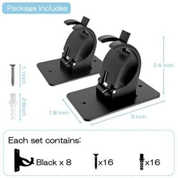 8 Pieces Self Adhesive Curtain Rod Bracket, Universal Plastic Curtain Rod Holders, No Drill Curtain Rod Brackets Curtain Rod Hooks for Bathroom, Bedroom, Livingroom, Kitchen (Black)