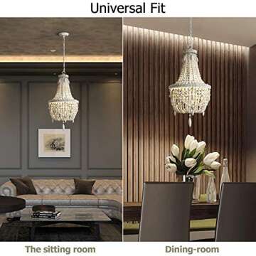 KunMai Farmhouse Distressed Wood Beaded Basket Chandelier White Pendant Three Lights Vintage Bedroom Bead Chandeliers