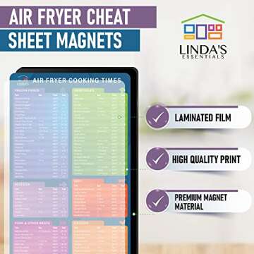 Air Fryer Magnetic Cheat Sheet Set by Linda’s Essentials - Air Fryer Cooking Times Chart Magnet, Quick Reference Guide for Cooking and Frying, Air Fryer Cooking Times Chart & Kitchen Conversions
