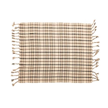 Bloomingville Charcoal & Brown Plaid Throw with Tassels