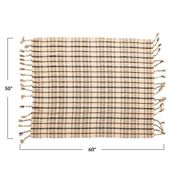 Bloomingville Charcoal & Brown Plaid Throw with Tassels