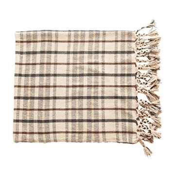 Bloomingville Charcoal & Brown Plaid Throw with Tassels