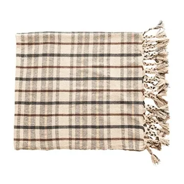 Bloomingville Charcoal & Brown Plaid Throw with Tassels