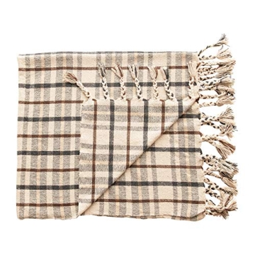 Bloomingville Charcoal & Brown Plaid Throw with Tassels