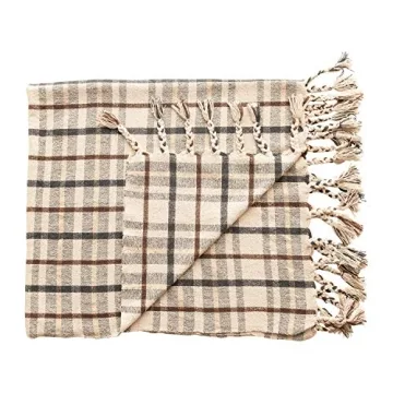 Bloomingville Charcoal & Brown Plaid Throw with Tassels