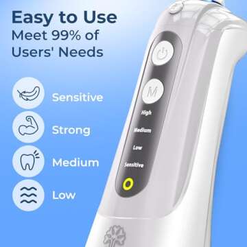 Water Flosser Cordless Pick for Teeth, 4 Modes, Gentle on Gums, Removes Plaque & Food Particles, B. WEISS High-Power, Rechargeable & Waterproof Oral Irrigator; 6 Replacement Tips Included.
