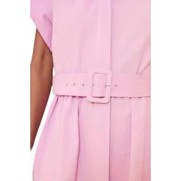 Ladyful Women's Elegant Midi Shirt Dress in Pink