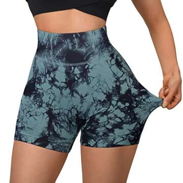 MOOSLOVER Women Seamless Booty Biker Shorts Scrunch Butt Lifting High Waisted Workout Shorts(M,#3 Blue Tie-dye-3")