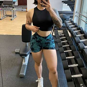 MOOSLOVER Women Seamless Booty Biker Shorts Scrunch Butt Lifting High Waisted Workout Shorts(M,#3 Blue Tie-dye-3")