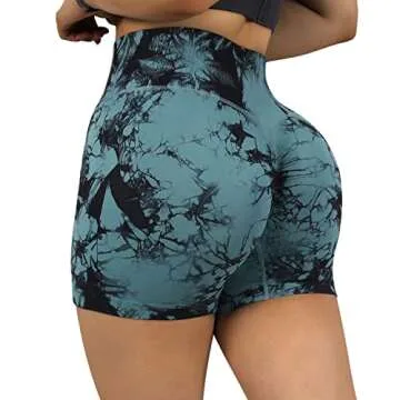 MOOSLOVER Women Seamless Booty Biker Shorts Scrunch Butt Lifting High Waisted Workout Shorts(M,#3 Blue Tie-dye-3")
