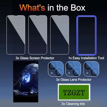 TZGZT True 9H+ Shatterproof Tempered Glass Screen Protector for iPhone 13 (3 Pack), Includes Camera ...