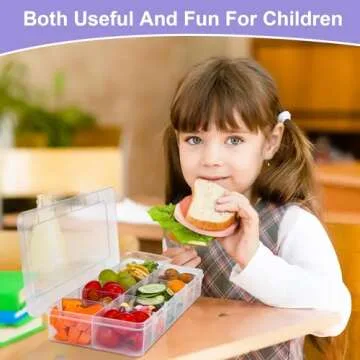 AIERSA Reusable Snack Containers with Lids,Snack Box Containers for Kids-12 Compartments,Adjustable Divided Snack Box with 30 Labels for School,Work and Travel (1 Pack)