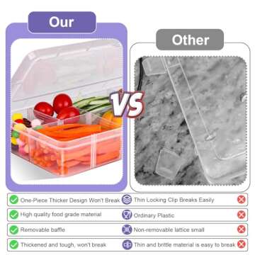 AIERSA Reusable Snack Containers with Lids,Snack Box Containers for Kids-12 Compartments,Adjustable Divided Snack Box with 30 Labels for School,Work and Travel (1 Pack)