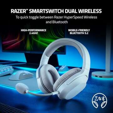 Razer BarracudaxWireless Gaming & Mobile Headset, White (Renewed)