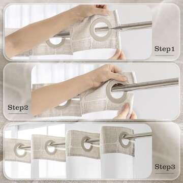 Farmhouse Shower Curtain with Snap-in Liner,No Hooks Needed, Fabric Shower Curtains with Tassels for...