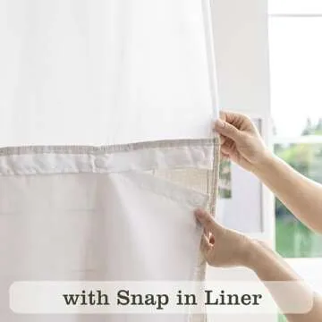 Farmhouse Shower Curtain with Snap-in Liner,No Hooks Needed, Fabric Shower Curtains with Tassels for Rustic Bathroom Decor,with Window,with Magnets,Water Repellent&Machine Washable,Linen,71x74Inch