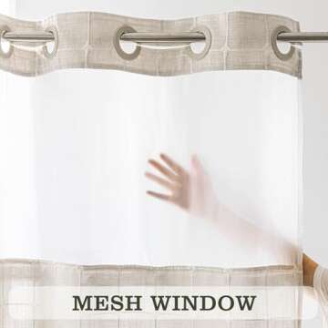 Farmhouse Shower Curtain with Snap-in Liner,No Hooks Needed, Fabric Shower Curtains with Tassels for Rustic Bathroom Decor,with Window,with Magnets,Water Repellent&Machine Washable,Linen,71x74Inch