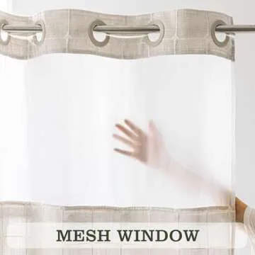 Farmhouse Shower Curtain with Snap-in Liner,No Hooks Needed, Fabric Shower Curtains with Tassels for Rustic Bathroom Decor,with Window,with Magnets,Water Repellent&Machine Washable,Linen,71x74Inch