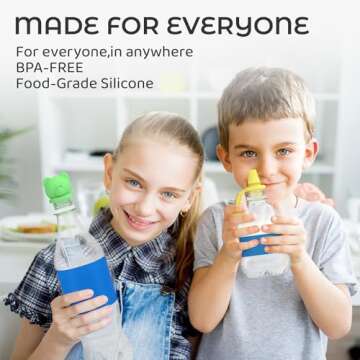 Giichen No Spill Water Bottle Caps - BPA Free Silicone Water Bottle Top Protects Childs Mouth, Replacement Bottle Spout Adapter for Toddlers, Baby and Adults - 4 Pack (Blue, Green, Yellow, Orange)