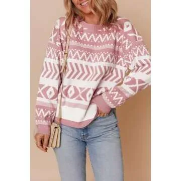 Dokotoo Sweaters for Women Casual Round Neck Colorblock Striped Sweater Loose Soft Long Sleeve Pullo...
