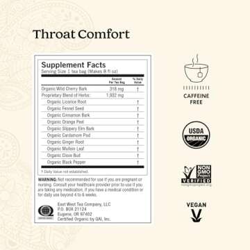 Yogi Tea Throat Comfort Tea - 16 Tea Bags per Pack (4 Packs) - Herbal Tea for Throats - Organic Throat-Soothing Tea - Includes Licorice Root, Wild Cherry Bark, Slippery Elm Bark & More