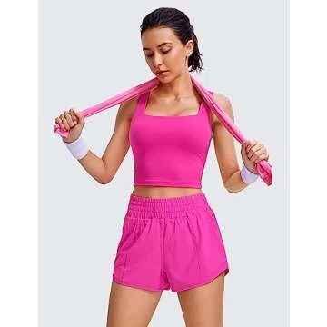 CRZ YOGA High Waisted Running Shorts for Women 2.5" - Mesh Liner Quick Dry for Sport Athletic Workout with Zipper Pocket Hibiscus Purple Small