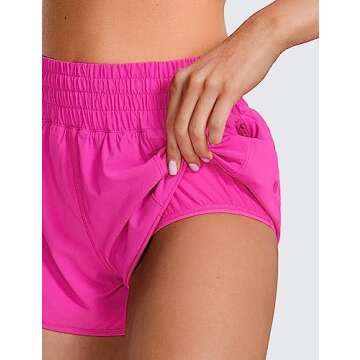 CRZ YOGA High Waisted Running Shorts for Women 2.5" - Mesh Liner Quick Dry for Sport Athletic Workout with Zipper Pocket Hibiscus Purple Small