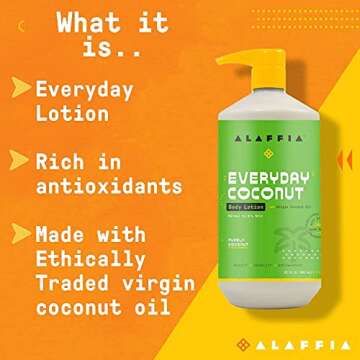 Alaffia EveryDay Coconut Hydrating Body Lotion, Normal to Dry Skin, Moisturizing Support for Soft & Supple Skin, Purely Coconut, 32 Fl Oz