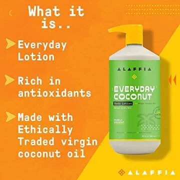 Alaffia EveryDay Coconut Hydrating Body Lotion, Normal to Dry Skin, Moisturizing Support for Soft & Supple Skin, Purely Coconut, 32 Fl Oz