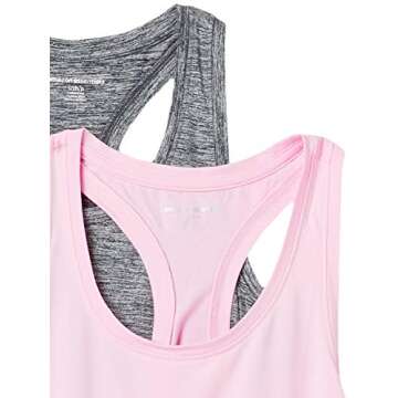 Amazon Essentials Women's Tech Stretch Racerback Tank Top (Available in Plus Size), Pack of 2, Black Space Dye/Light Pink, Small