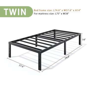 LUMUNANCE Twin Metal Bed Frame - Stylish, Noise-Free & Sturdy