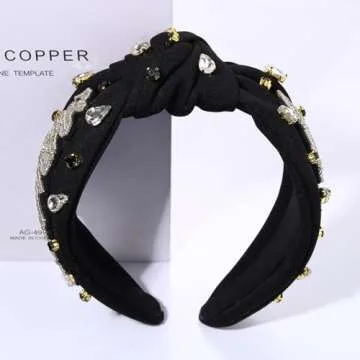 Happy New Year Headband for Women New Year’s Eve Accessories Gold Beaded NYE NEW YEAR Knotted Headband Holiday Rhinestone Jeweled Top Knot Headband New Year Party Headwear Gifts (NEW YEAR 3)